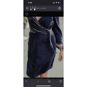 Anthropologie Maeve Crushed Blue Velvet Wrap Dress Roll Tab Sleeve Buckle Sz 10